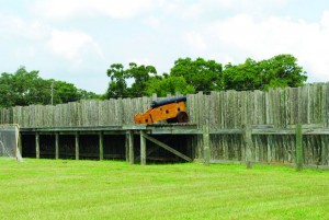 A replica of the northwest bastion of Fort San Carlos de Austria is located on Slemmer Avenue west of the Walter L. Richardson Building aboard Naval Air Station Pensacola.