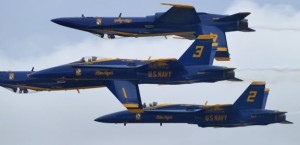 The Blue Angels performed their last show of their 2015 performance season Saturday over Sherman Field. The Blues launched early, 11:30AM rather than 2PM, to avoid the increasing threat of rain. Photo by Bruce Graner